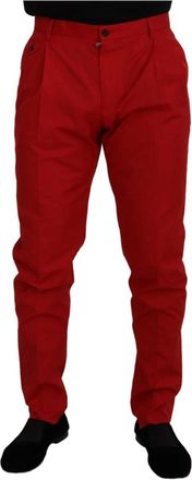 Dolce & Gabbana Rode Katoenen Broek Jeans - Heren - Slim Fit Broeken - Rood - XS - Katoen - Broeken