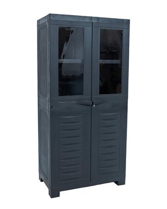 Sunnydaze Lockable Storage Cabinet With 3 Adjustable Shelves & 2 Windows