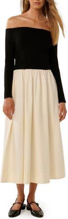 Ever New Savannah Off the Shoulder Long Sleeve Midi Dress in Black /Cream at Nordstrom Rack, Size 14