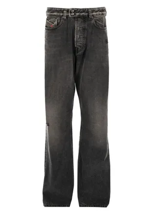 Diesel Faded Black Wide-Leg Distressed Jeans