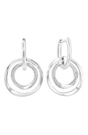 Effy Sterling Silver Diamond Orbital Circle Drop Huggie Hoop Earrings in White at Nordstrom Rack