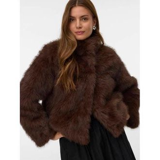 Vero Moda faux fur jas donkerbruin