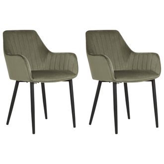 Beliani Beliani - Moderno Conjunto De 2 Sillas De Comedor De Terciopelo Puntadas Verticales Patas De Metal Retro Glamour Verde Oliva Wellston