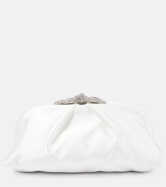 Aquazzura Very Bow Tie embellished satin clutch