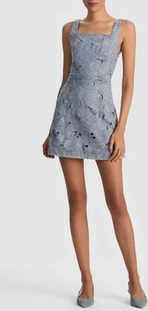 Alice & Olivia Maryann Embroidered Floral Eyelet Denim Dress in Rockstar Blue at Nordstrom Rack, Size 10