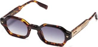 John Dalia Projet 05 zonnebril met geometrisch montuur en schildpadschild design - Bruin