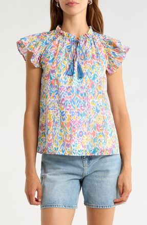 Sugarlips Deniza Flutter Sleeve Top in Cream-Multi at Nordstrom, Size X-Large