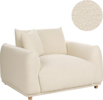 Beliani Sill&oacute;n De Sala De Estar Con Respaldo Tapizado En Boucl&eacute; Y Patas De Madera Blanco Crema Jubek