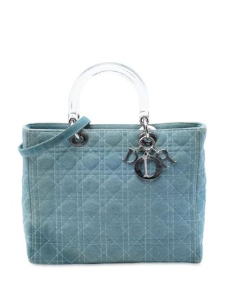 Dior 2000 Large Denim Cannage Acrylic Handles Lady Dior satchel - Blu