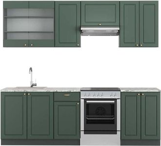Vicco Cucina componibile Fame-Line, Verde-oro Country House/Antracite, 240 cm, pl Marmo