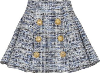 Balmain Geplooide uitlopende tweed rok - Dames - Korte rokken - Blauw - XS - Tweed - Rokken