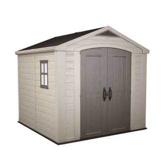 Keter Factor 8x8 - Caseta De Jard&iacute;n 256,50x243x255 Cm 2 Puertas Para Almacenamiento De Herramientas Acabado Efecto Madera En Resina Beige