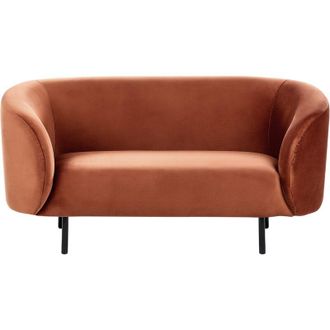 Beliani Beliani - Sof&aacute; 2 Plazas Curvo Moderno Art Dec&oacute; Patas Negras Terciopelo Naranja Loen