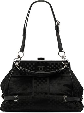 Chanel Pre-owned Womens Cc Check Embossed Velvet Belted Side Frame Bag - Black Textile - One Size