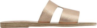 Ancient Greek Sandals Womens Apteros Slide Leather Flat Sandals In Pink Metal/sand