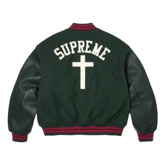 SUPREME SS26 Cross Varsity Jacket Dark Green SUP-SS26-155-GRN