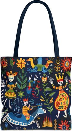 Generic Norwegian Folk Art Tote Bag, Scandinavian Design, Nordic Tote, Folklore Shopping Bag, Traditional Norwegian Pattern, Navy, 16 × 16