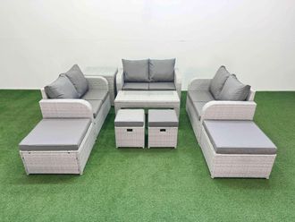 Fimous PE Wicker Rattan Furniture Sets with Coffee Table Love Sofa in Light Grey
