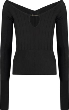 Jacquemus Zwart Gebreid V-Hals Topwear - Dames - Longsleeves - Zwart - XS - Polyester - Tops