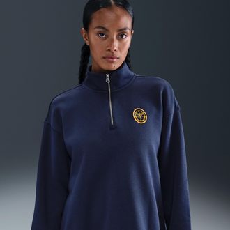 Nike Womens Nike Sportswear Phoenix Fleece Oversized 1/4-Zip Long Sweatshirt in Blue | IH7804-410
