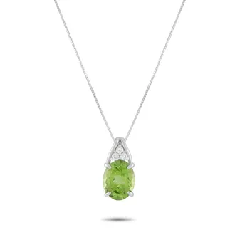 Luxury Bazaar Platinum 0.09ct Diamond and Peridot Pendant Necklace MF09-041326