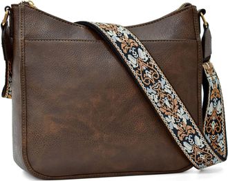 Generic Womens Crossbody Shoulder Bag, Brown PU Leather with Adjustable Wide Decorative Strap, Multiple Pockets, Retro Style Handbag (Coffee)