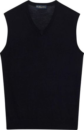 Brooks Brothers Merino Wol Trui Vest - Heren - Spencers - Blauw - 2XL - Wol - Truien & Vesten