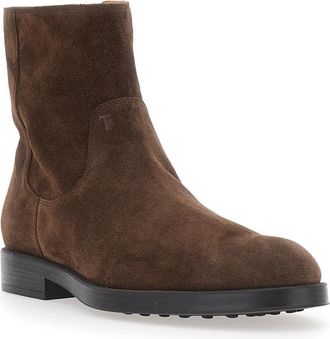 Tod's Mens Ankle Boot Camel Side Zip Rubber Sole Brown Sheep Leather