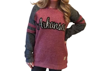 Pressbox University Of Arkansas Dawn Fleece Top In Red Heather