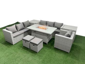Fimous 9 Seat Rattan Lounge Sofa Set Outdoor Garden Furniture Set in Light Grey