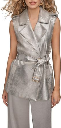 DKNY Metallic Faux Leather Belted Vest in Vapor at Nordstrom, Size X-Small
