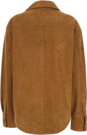 Ami Suede Wide-Collar Jacket - Brown