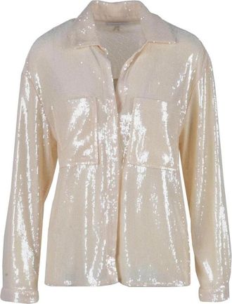 Patrizia Pepe Sequin Embellished Classic Collar Shirt - Dames - Overhemden - Beige - S - Pailletten - Overhemden