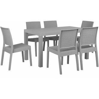 Beliani Set da Giardino Tavolo Quadrato e 6 Sedie Rattan Grigio Chiaro 80 x 80 cm Fossano