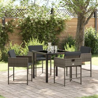 vidaXL Set da Pranzo per Giardino con cuscino 5 pcs Grigio Poly Rattan - Vidaxl