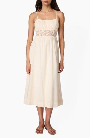 Cami NYC Octavia Lace Inset Cotton Midi Dress in Bone at Nordstrom, Size 10
