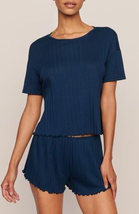 Eberjey Pointelle Rib Pajama Top in Navy at Nordstrom, Size X-Small