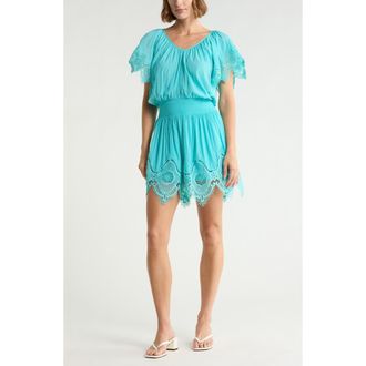 Ramy Brook Arielle Lace Trim Short Sleeve Dress in Aqua at Nordstrom Rack, Size X-Small