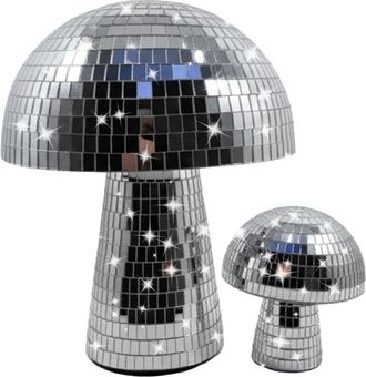 Relaxdays Relaxdays Disco Mushroom 2-Piece Set, mirror glass decorative mushrooms, glitter party d&eacute;cor, silver finish