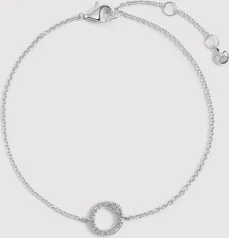 Monica Vinader Sterling Silver Riva Pav&eacute; Round Diamond Chain Bracelet Lab Grown Diamond