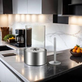 Dmora Dmora - Chimenea De Bioetanol Taipei, Chimenea Ecol&oacute;gica, Hogar Sin Humo, Made In Italy, 16x16 H27 Cm, Plata Y Transparente