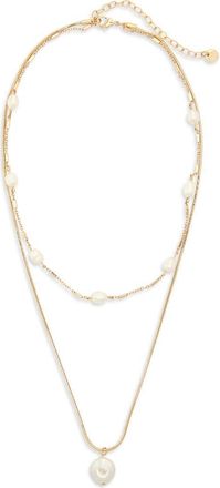 Nordstrom Freshwater Pearl Layered Pendant Necklace in White- Gold at Nordstrom