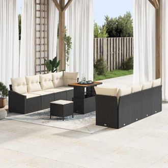 vidaXL Vidaxl - Conjunto De Sof&aacute; De Jard&iacute;n Con Coj&iacute;n 11 Pcs Negro Polirat&aacute;n
