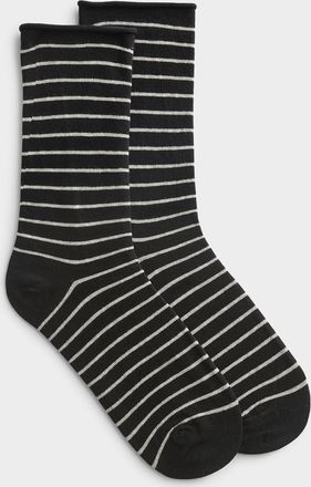 Simons Womens Striped rolled-hem socks