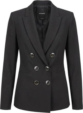 Pinko Geklede Double-Breasted Blazer - Dames - Blazers - Zwart - XL - Polyester - Jassen