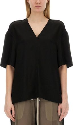 Rick Owens Black Solid V Neck T-Shirt