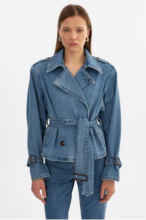 LaMarque Dhana | Suede Trench Jacket in Mid Blue Wash at Nordstrom, Size Xx-Small