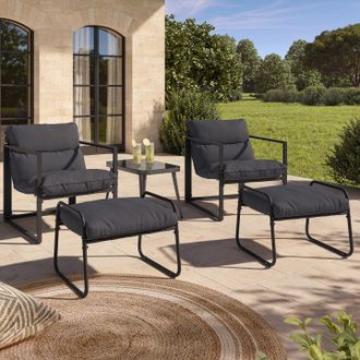 IDMarket Lote De 2 Sillones De Jard&iacute;n Marco Con Reposapi&eacute;s Gris Y Coj&iacute;n Gris Antracita