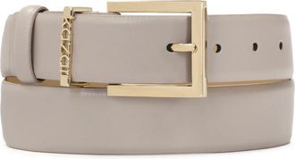 Kazar Grijze riem met metalen lus met logo - Dames - Riemen - Grijs - 110 CM - Leer - Accessoires