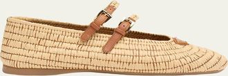 Prada Stuoia Raffia Dual Mary Jane Ballerina Flats